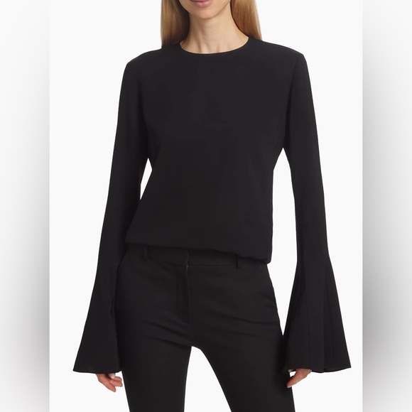 Frame Tops - Frame Flutter-Sleeve Black Flared Long Sleeve Crewneck Blouse Size Medium NWOT